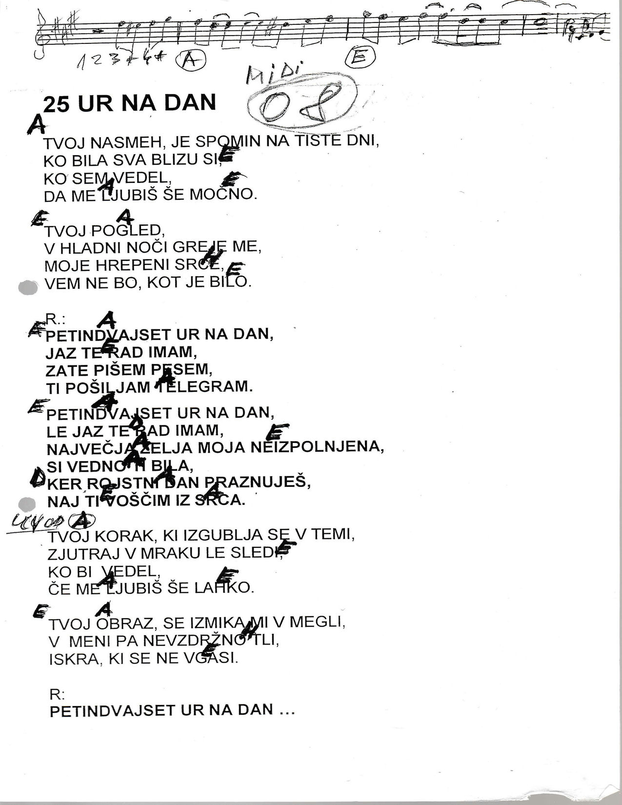 25 UR NA DAN – Čudežna polja akordi in besedilo
