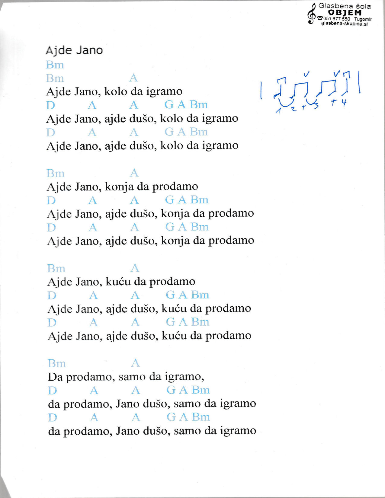 AJDE JANO – Vasilija Radojcic akordi in besedilo