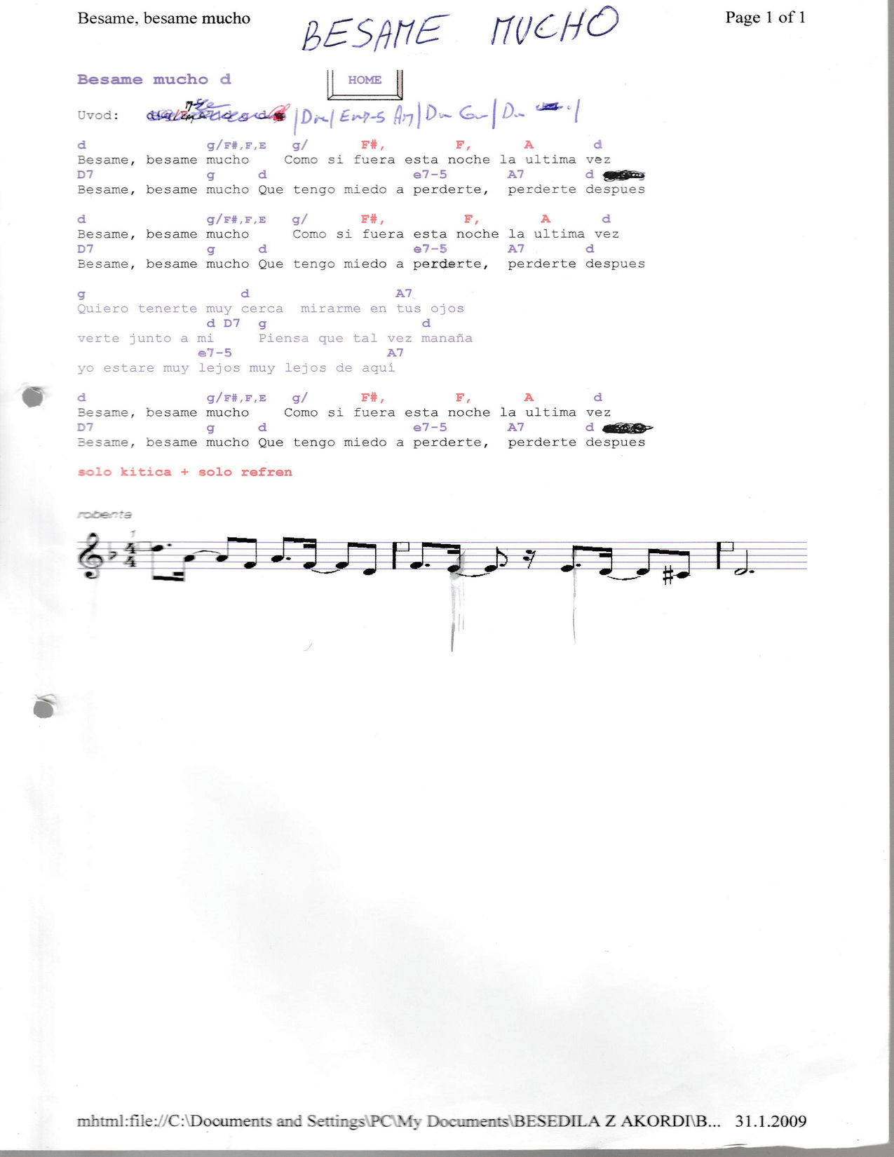 Besame Mucho – Cesaria Evora akordi in besedilo