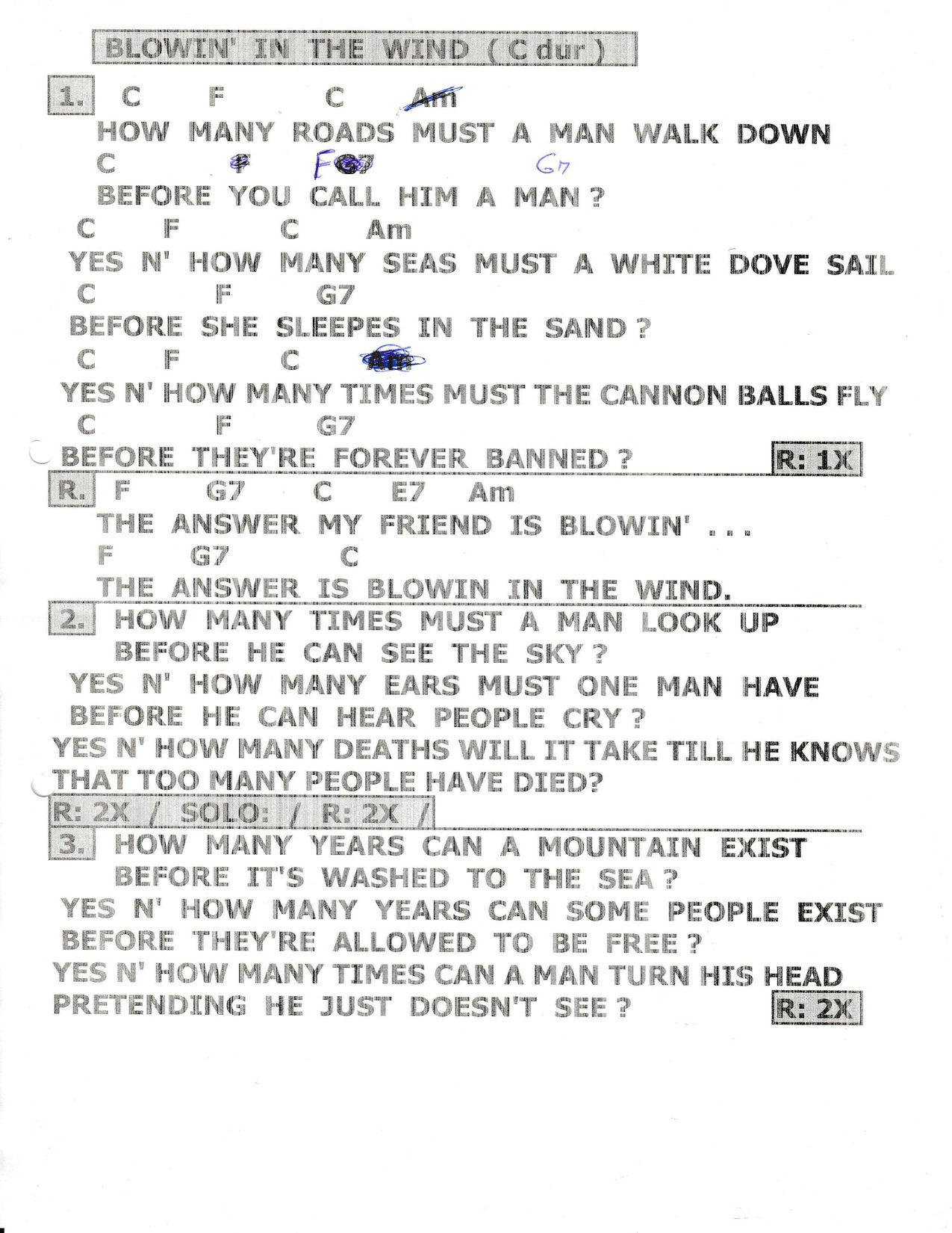 BLOWIN IN THE WIND – Bob Dylan akordi in besedilo