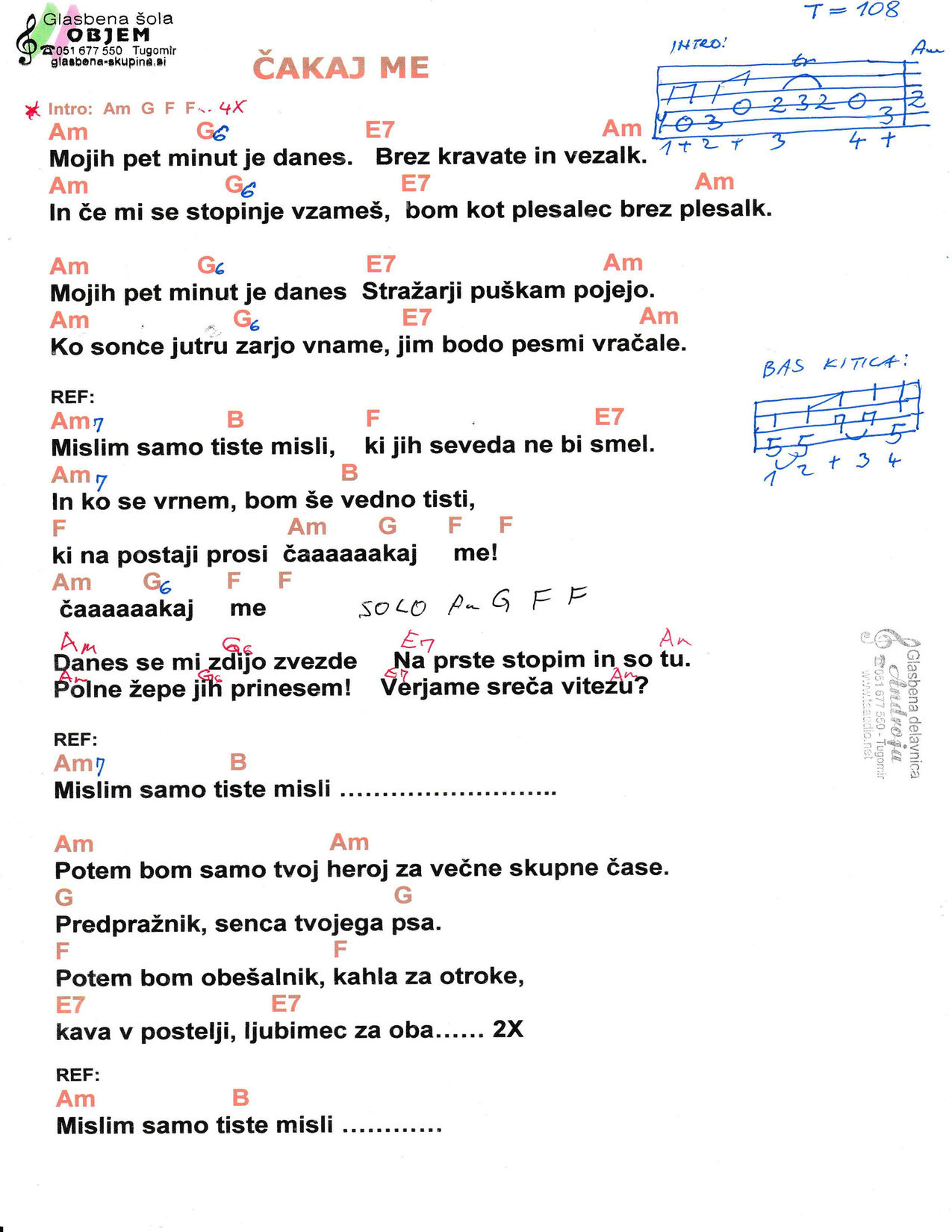 ČAKAJ ME – Lačni Franc akordi in besedilo