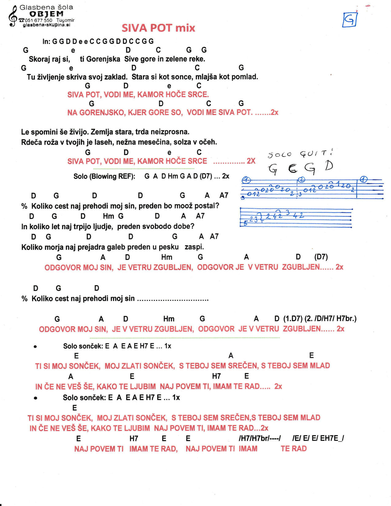 SLOVENIJA COUNTRY MIX 2 – Objem akordi in besedilo