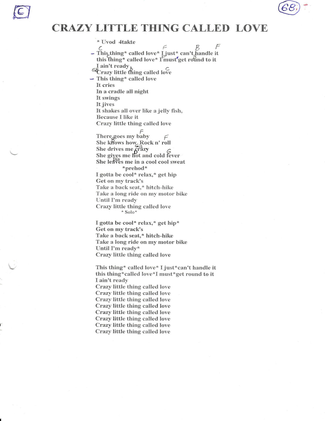 CRAZY LITTLE THING CALLED LOVE – Queen akordi in besedilo