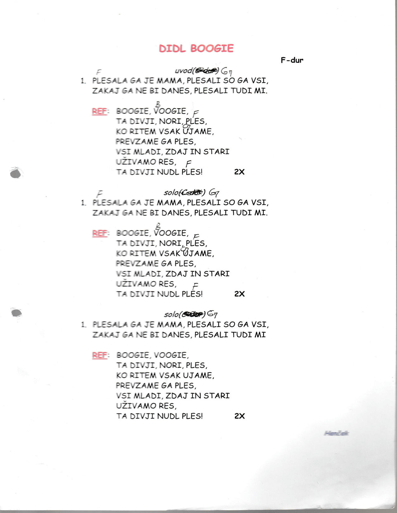 DIDL BOGIE WOOGIE – Ansambel Henček akordi in besedilo
