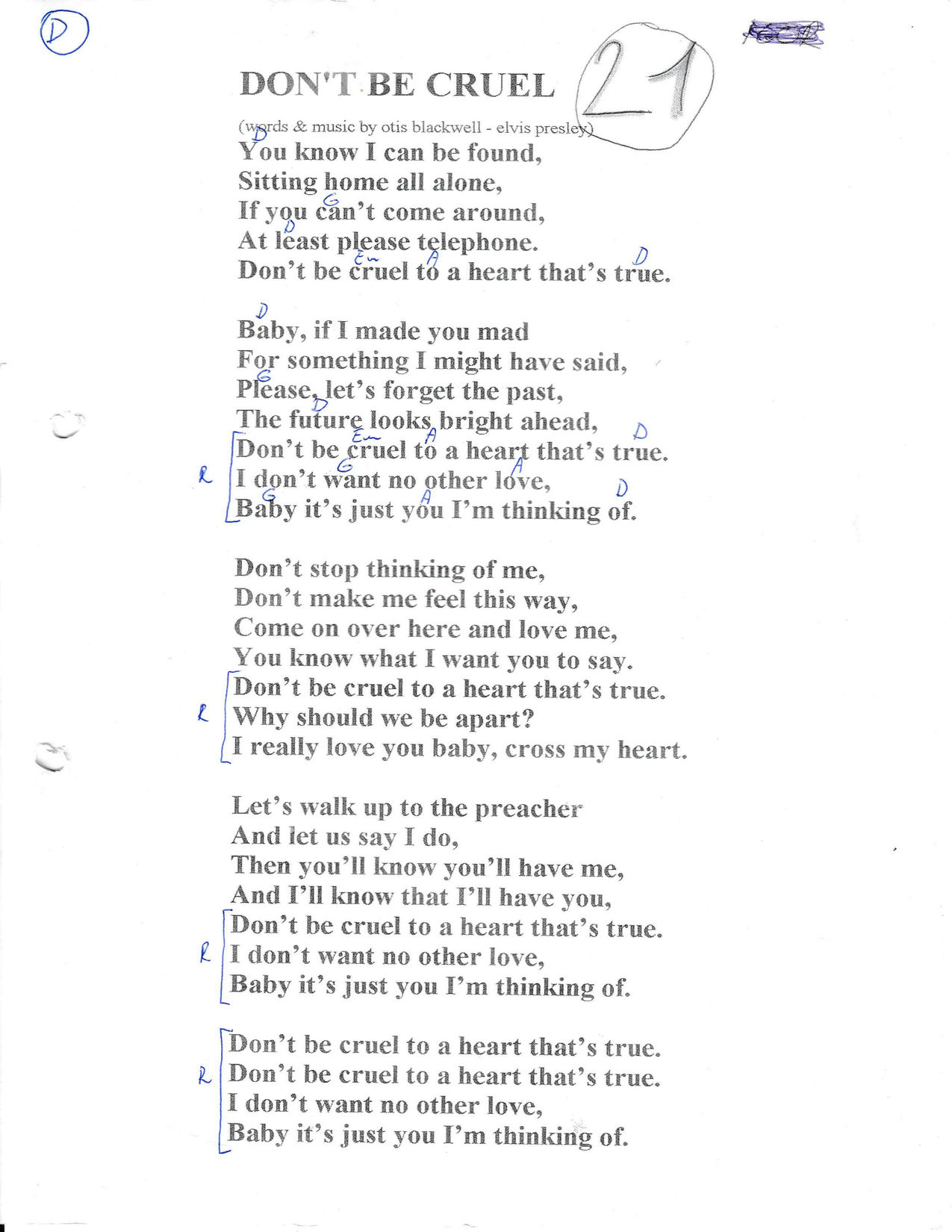 DON'T BE CRUEL – Elvis Presley akordi in besedilo