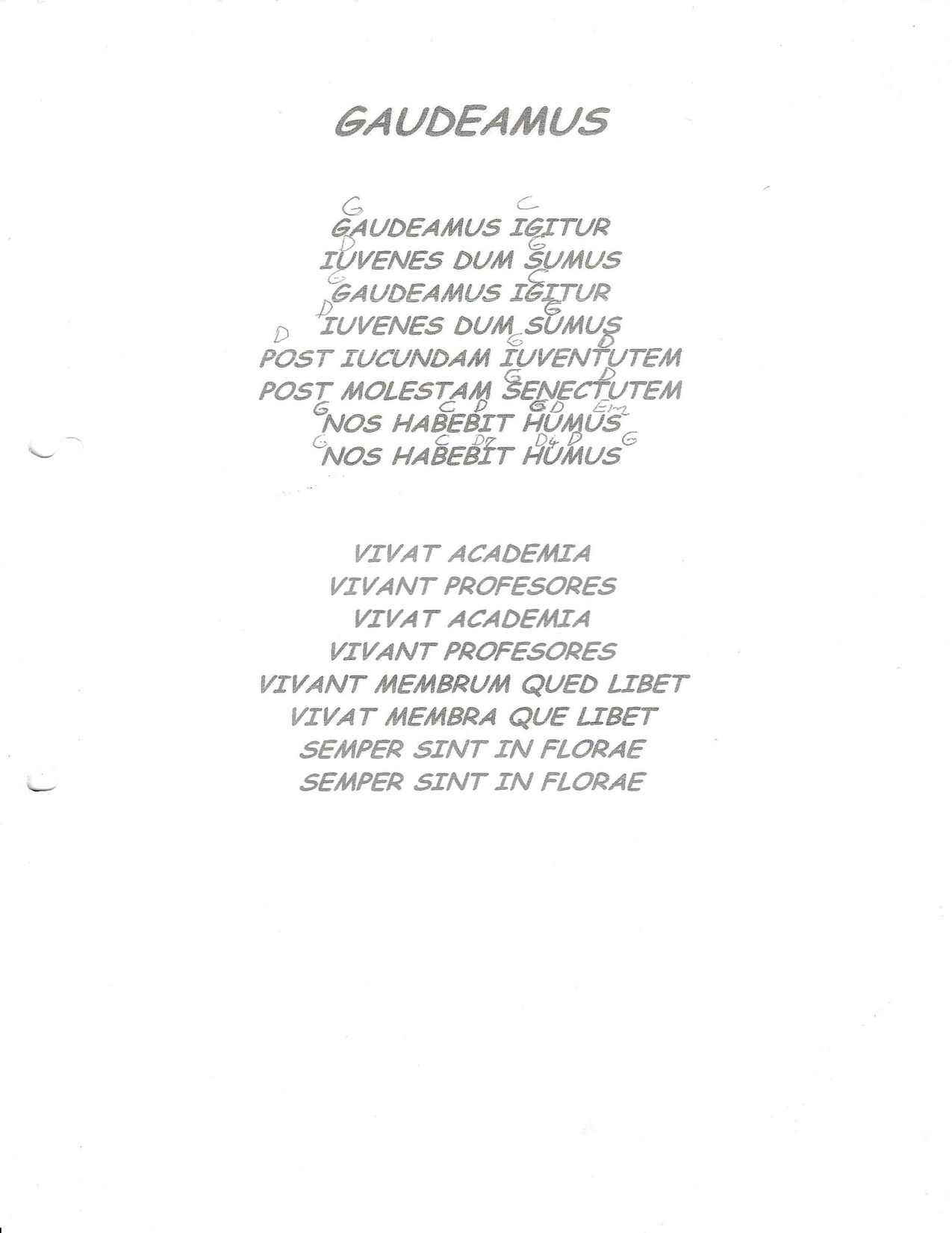 GAUDEAMUS IGITUR – XX akordi in besedilo