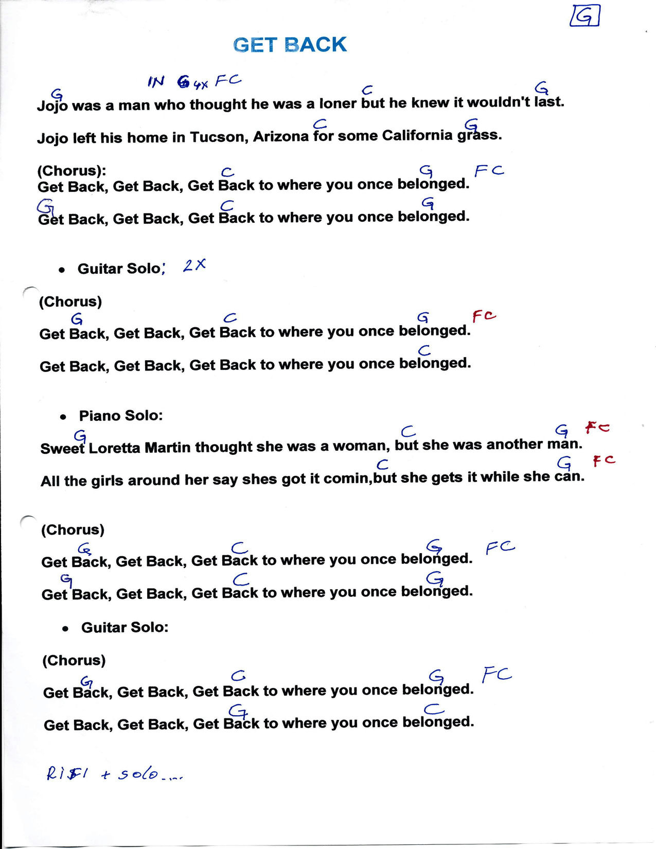 GET BACK – The Beatles akordi in besedilo