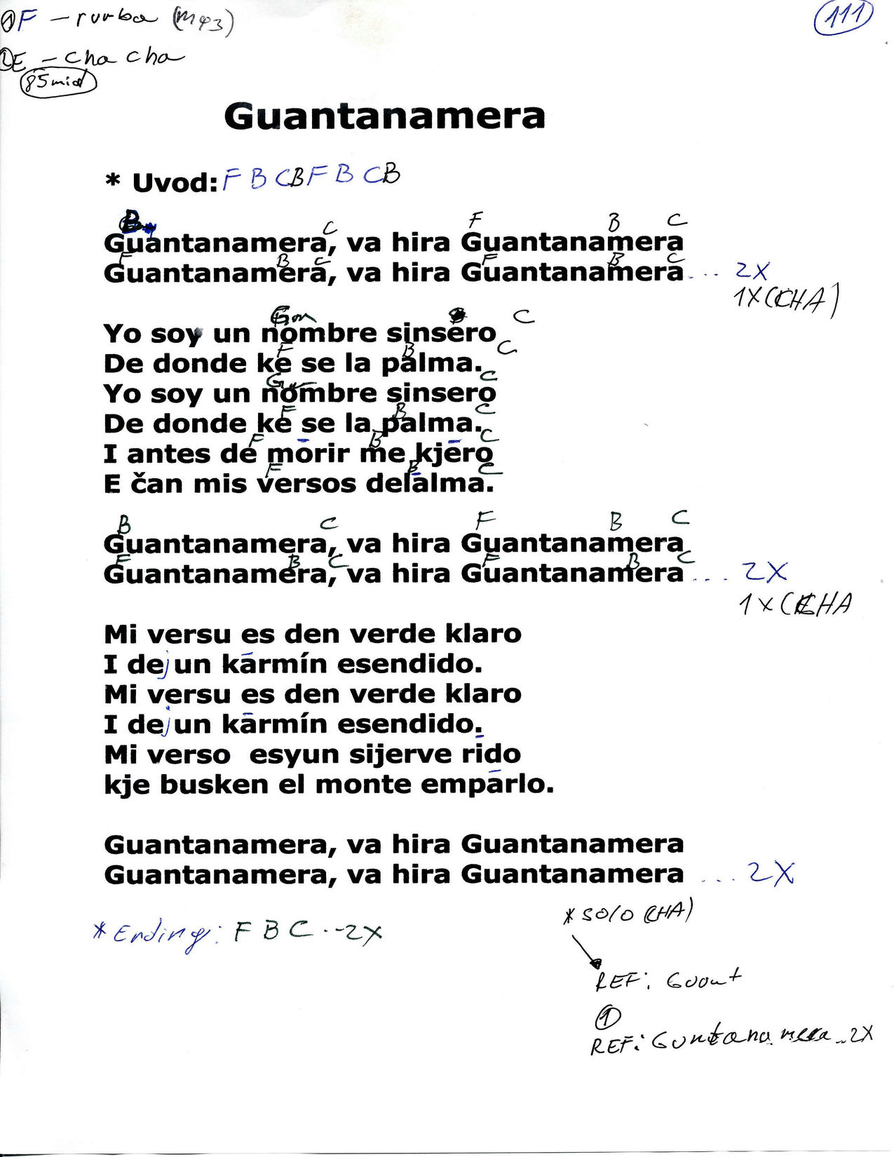 GUAJIRA GUANTANAMERA – XX akordi in besedilo