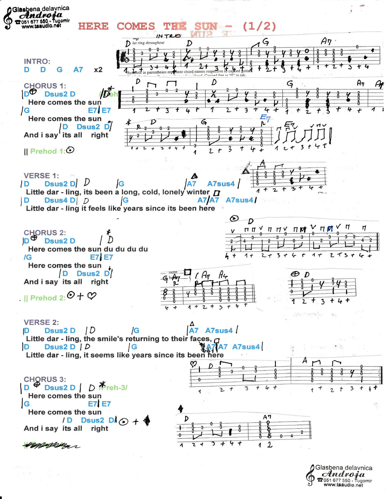 HERE COMES THE SUN – The Beatles akordi in besedilo