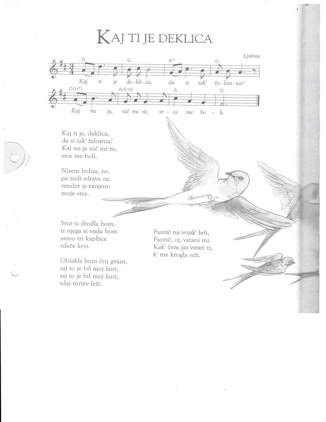KAJ TI JE DEKLICA – Snožeški tamburaši akordi in besedilo