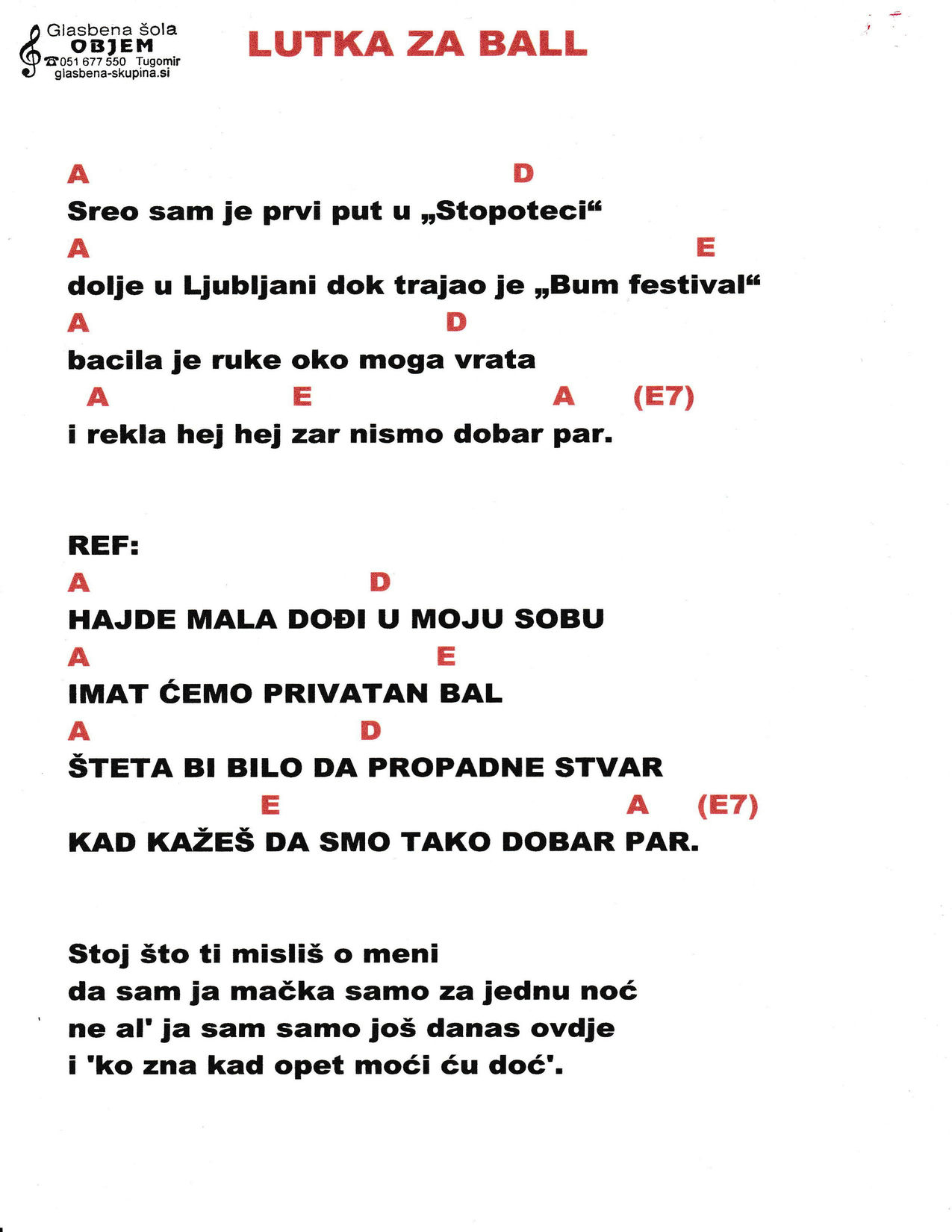 LUTKA ZA BAL – Parni valjak akordi in besedilo