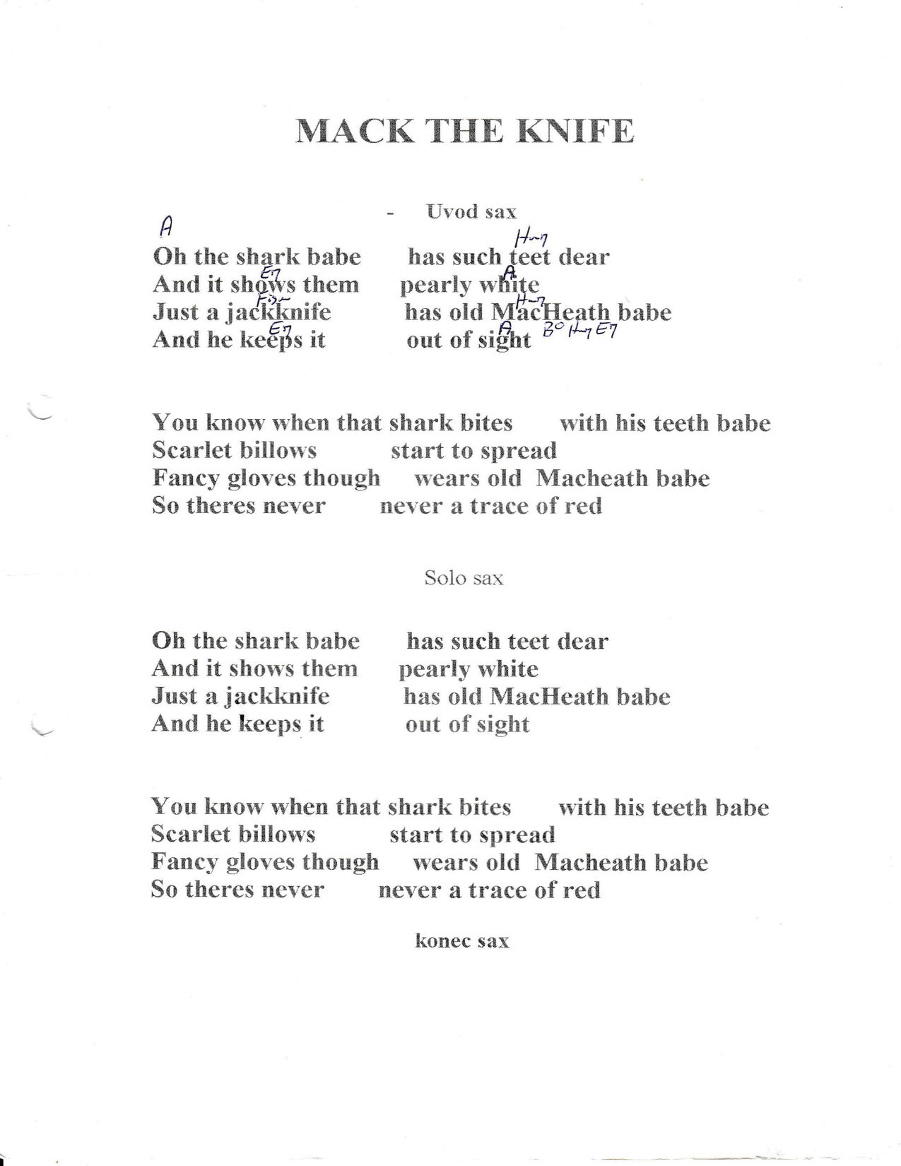 MACK THE KNIFE – Bobby Darin akordi in besedilo