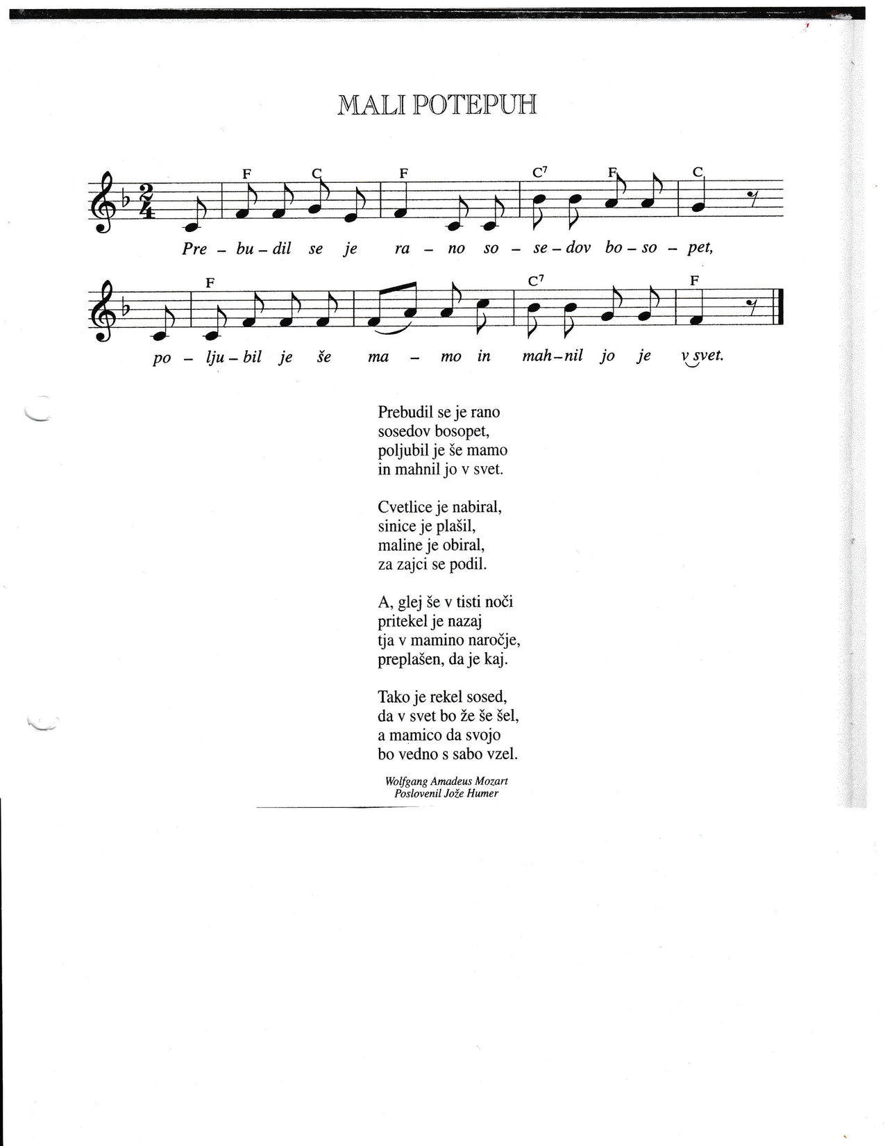 MALI POTEPUH - Prebudil se je rano – OBJEM Band akordi in besedilo