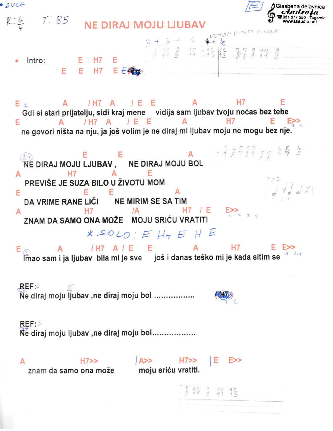 NE DIRAJ MOJU LJUBAV (E dur) – Klapa Štuf akordi in besedilo