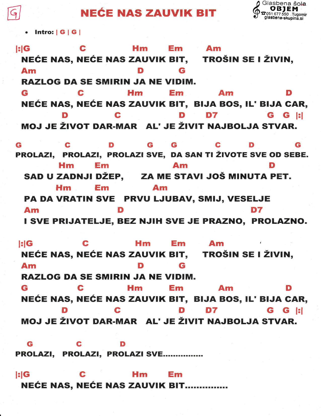 NEĆE NAS ZAUVIK BIT – Petar Grašo akordi in besedilo