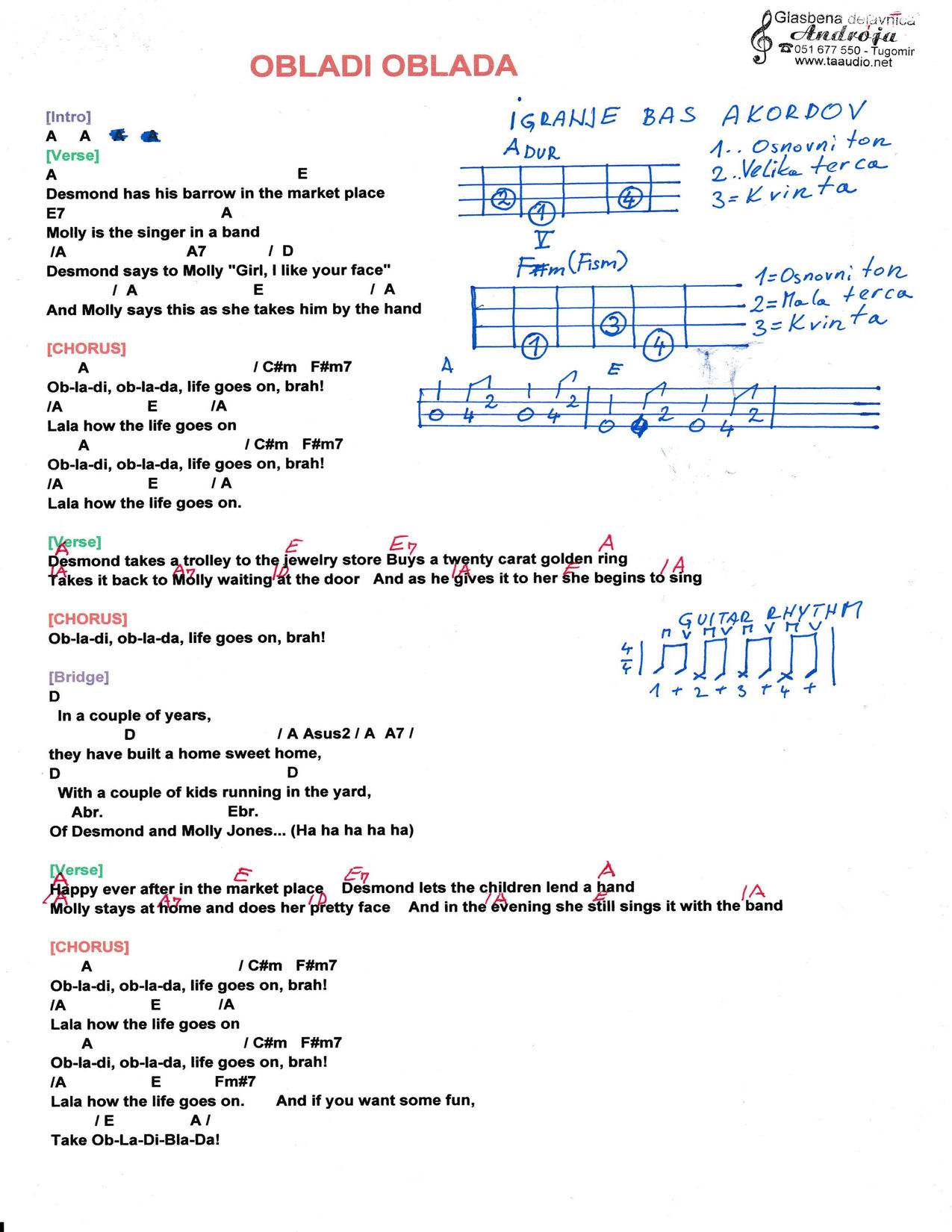 OBLADI OBLADA (A dur) – The Beatles akordi in besedilo