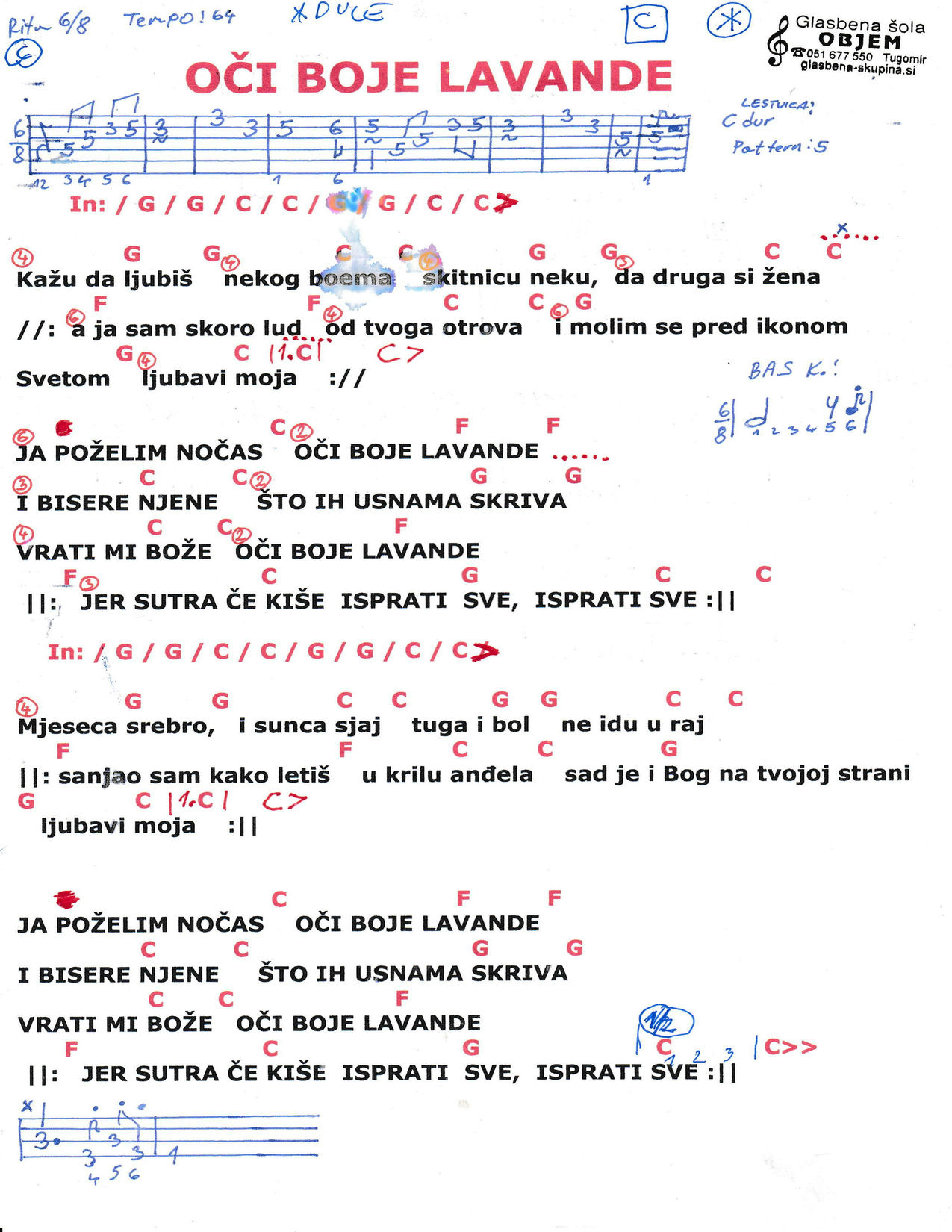 OČI BOJE LAVANDE (C dur) – MLADEN GRDOVIĆ I KLAPA PUNTAMIKA akordi in besedilo