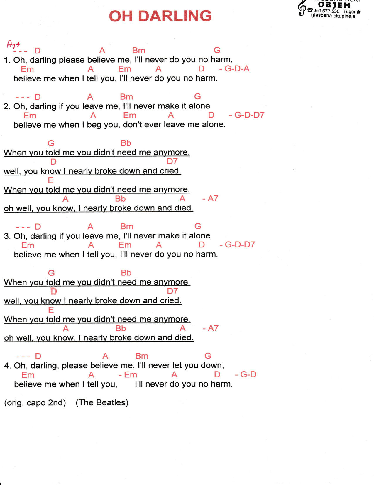 OH DARLING – The Beatles akordi in besedilo