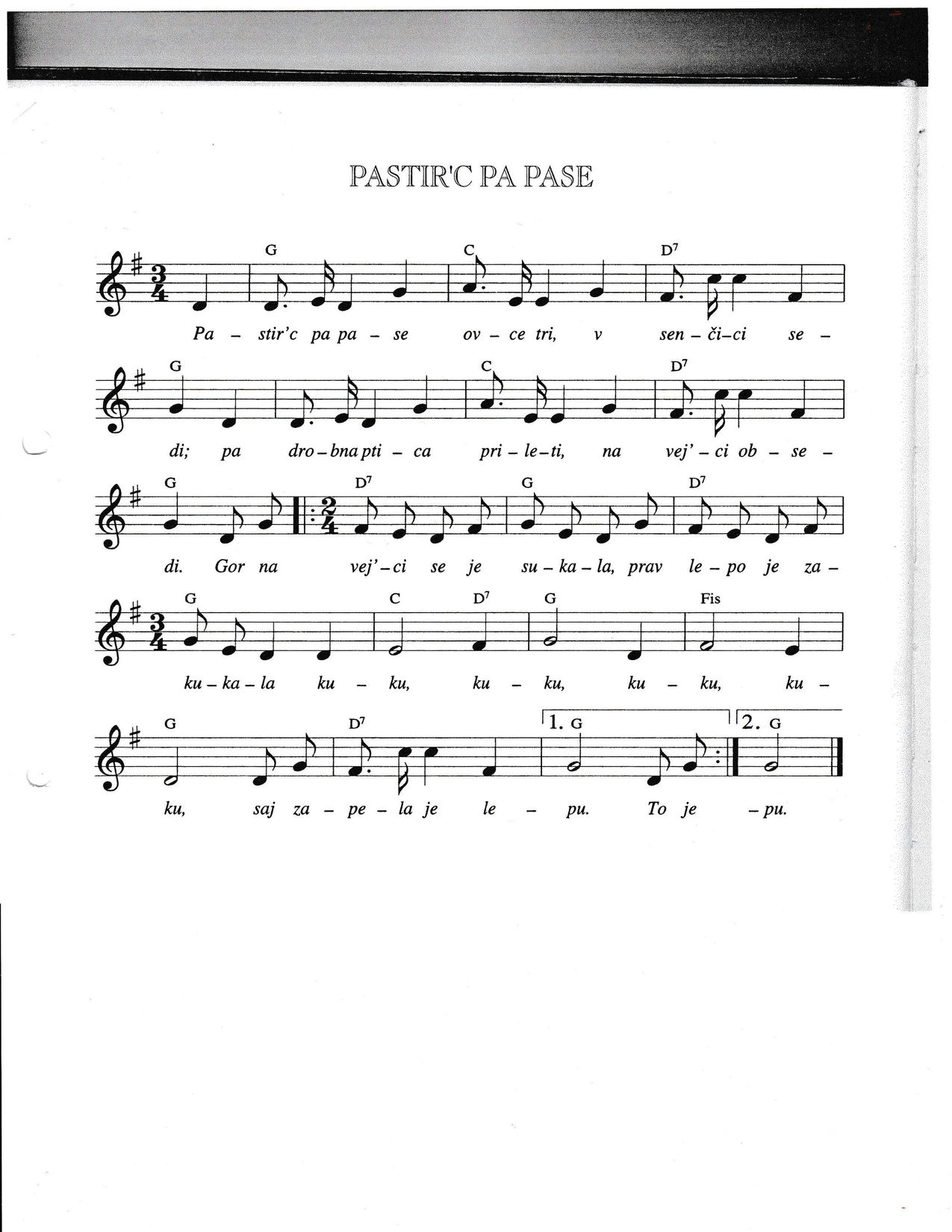 PASTIRC PA PASE – Ridiamo akordi in besedilo