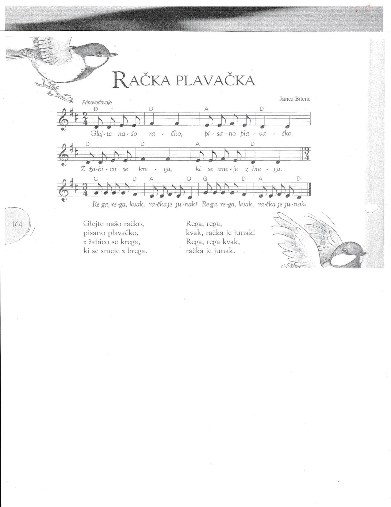 RAČKA PLAVAČKA – Otroški pevski zbor akordi in besedilo