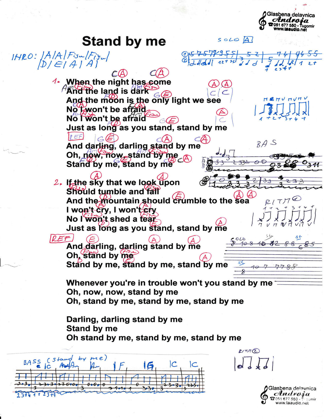 STAND BY ME – Ben E. King akordi in besedilo