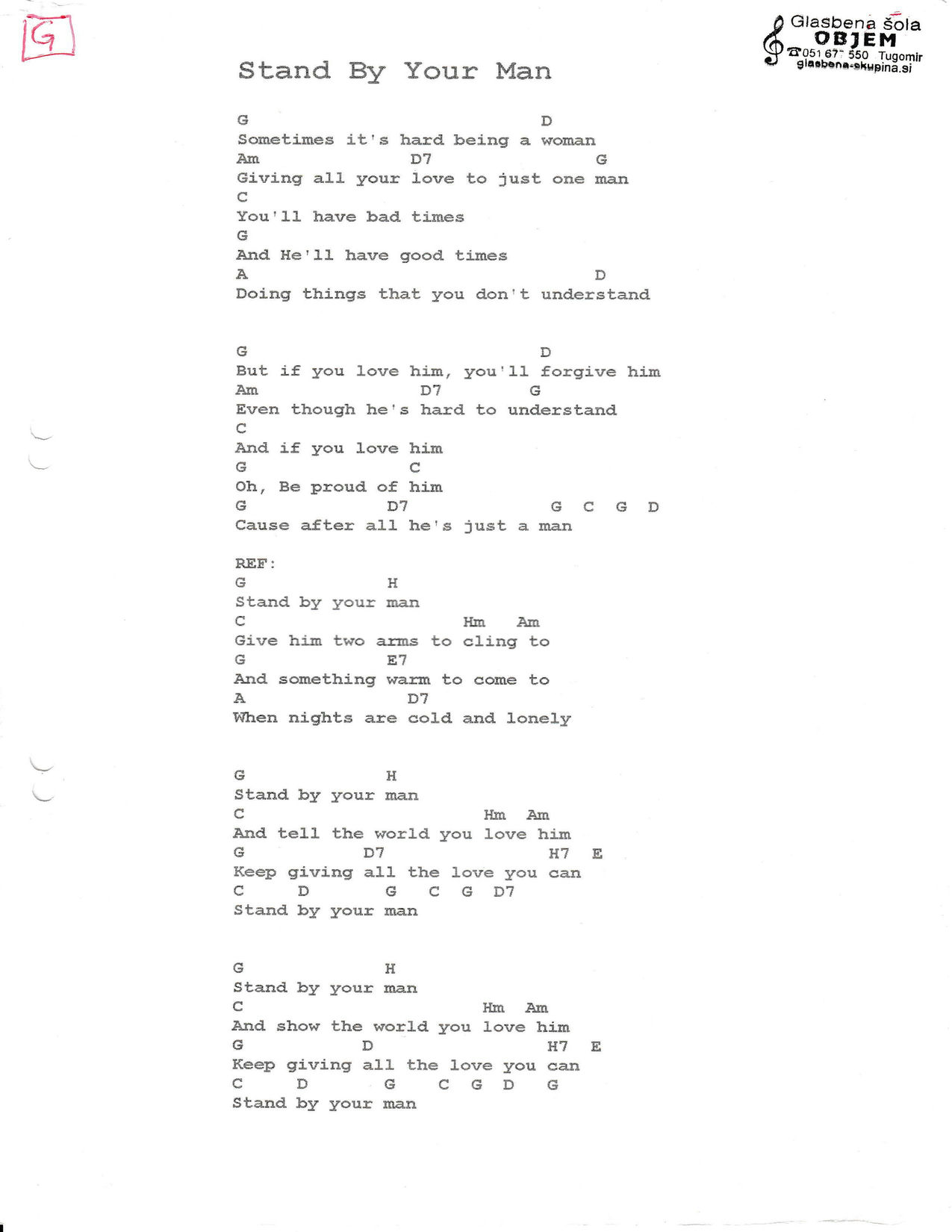 STAND BY YOUR MAN – Tammy Wynette akordi in besedilo