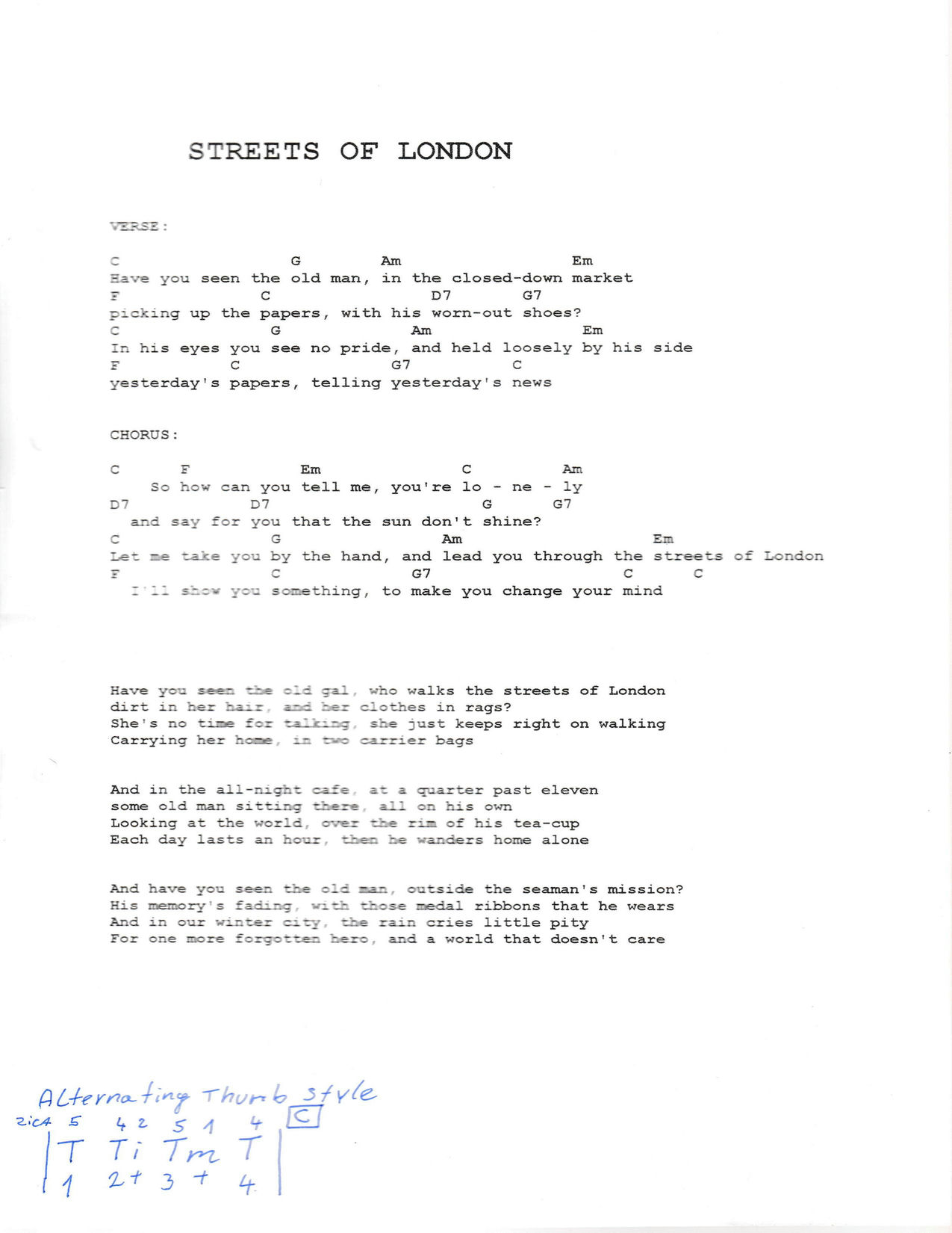 STREETS OF LONDON – Ralph McTell akordi in besedilo