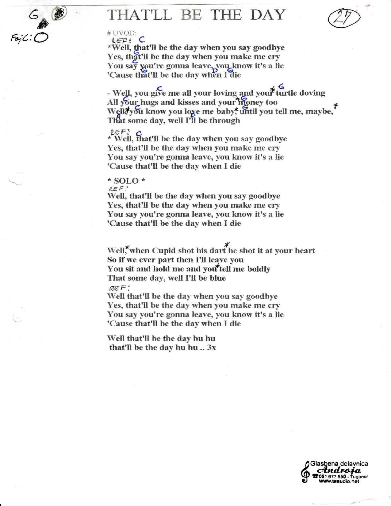 THAT'LL BE THE DAY – Buddy Holly akordi in besedilo