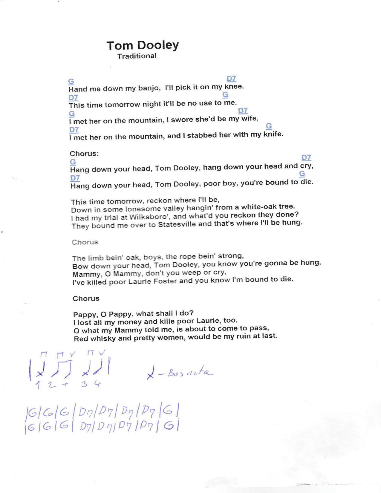 TOM DOOLEY – The Kingston Trio akordi in besedilo