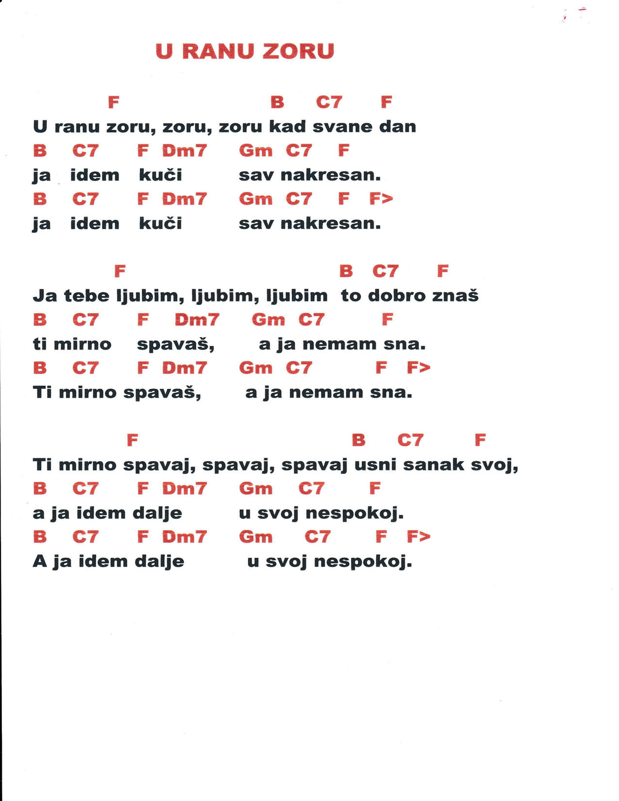 U RANU ZORU – Starogradski biseri akordi in besedilo