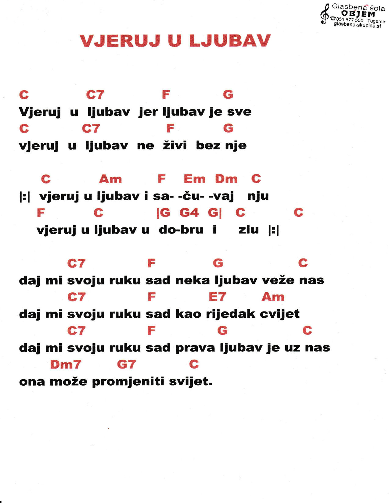 VJERUJ U LJUBAV (C) – Oliver Dragojević akordi in besedilo