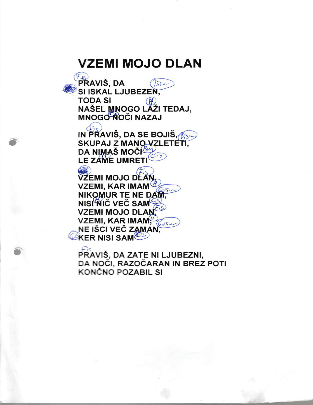 Vzemi mojo dlan – Karmen Stavec akordi in besedilo