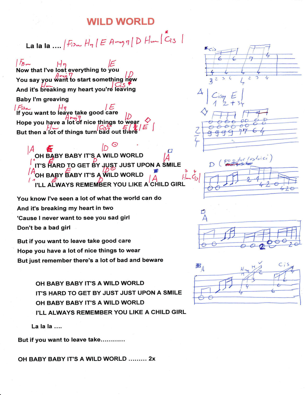 WILD WORLD – Cat Stevens akordi in besedilo